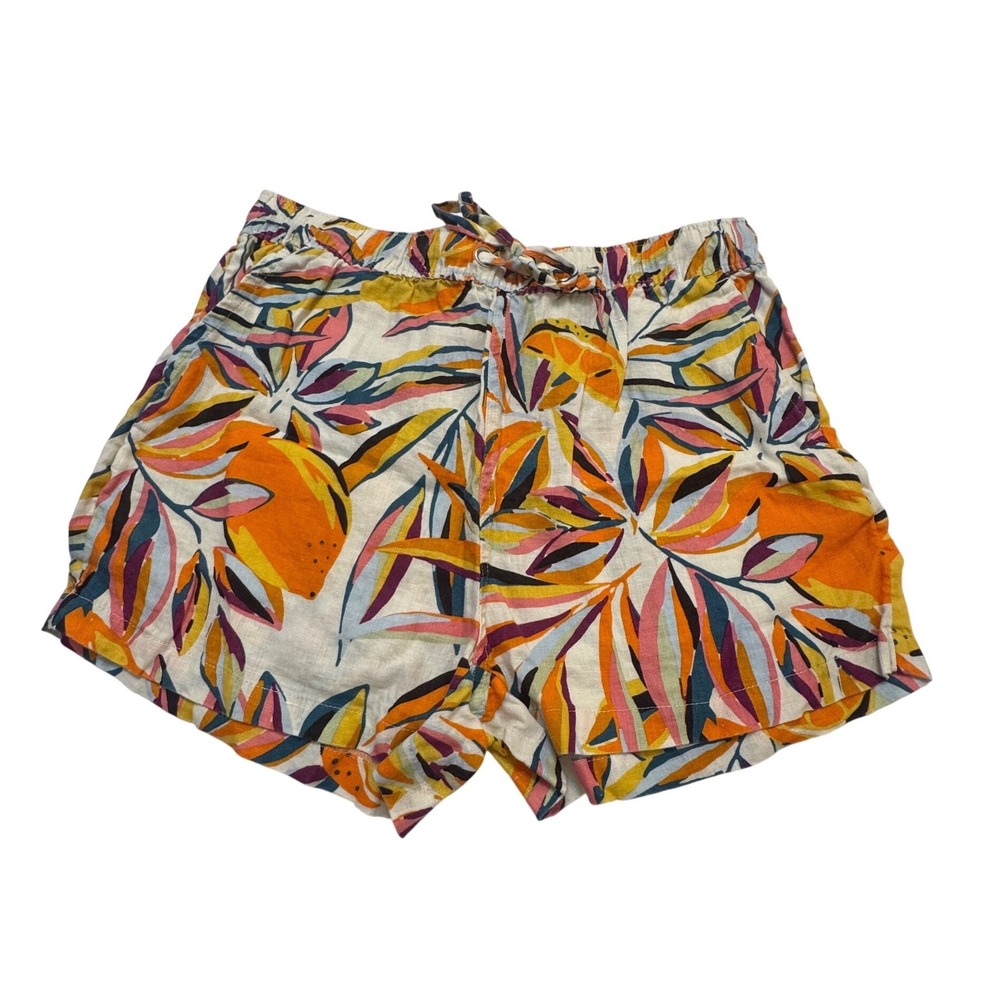 C&C California Womens 100% Linen Tropical Citrus Print Shorts Orange Yellow M